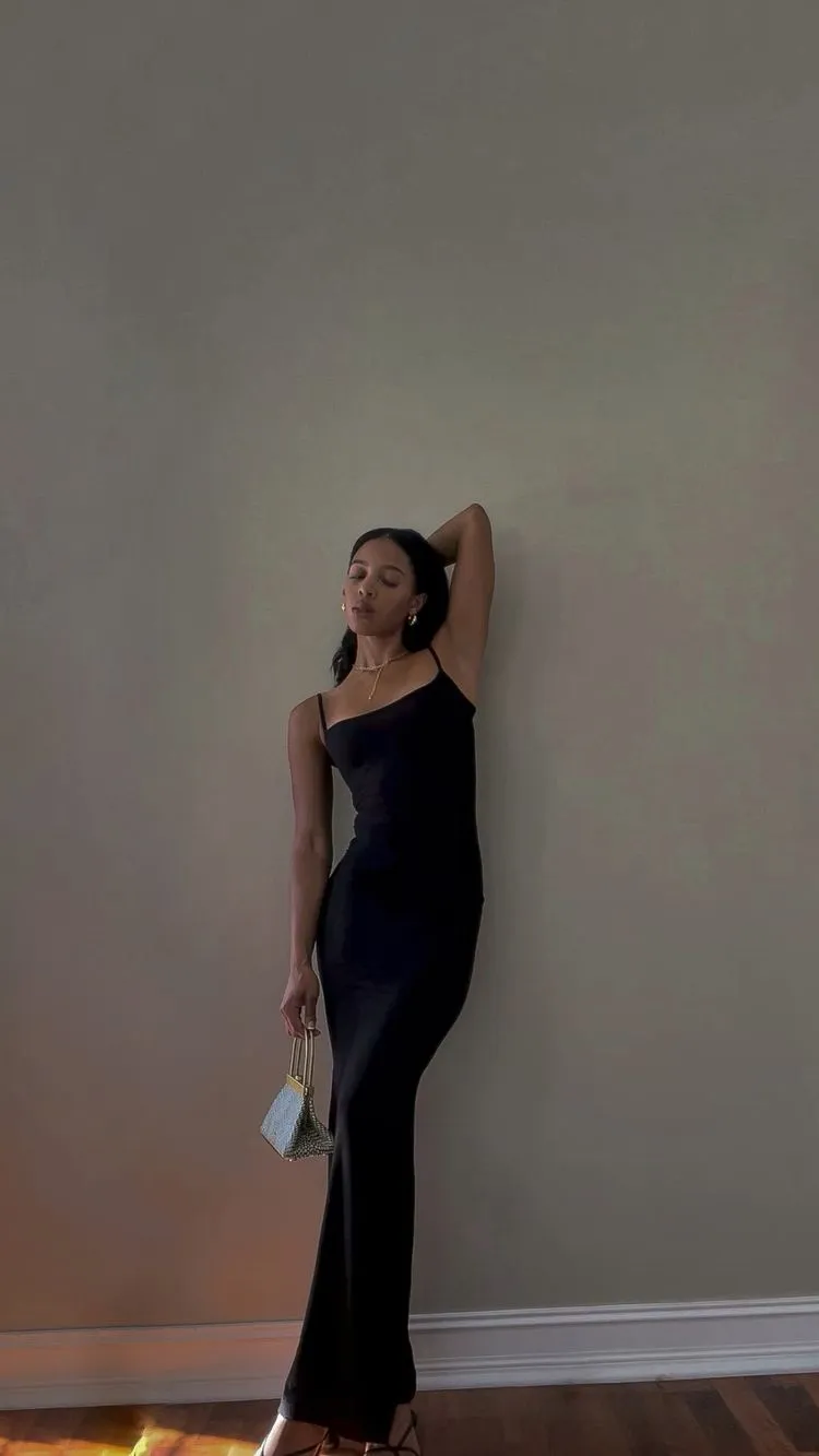 Diynav Mermaid Spaghetti Straps Long Prom Dress Elegant Black Evening Dress HZ1017