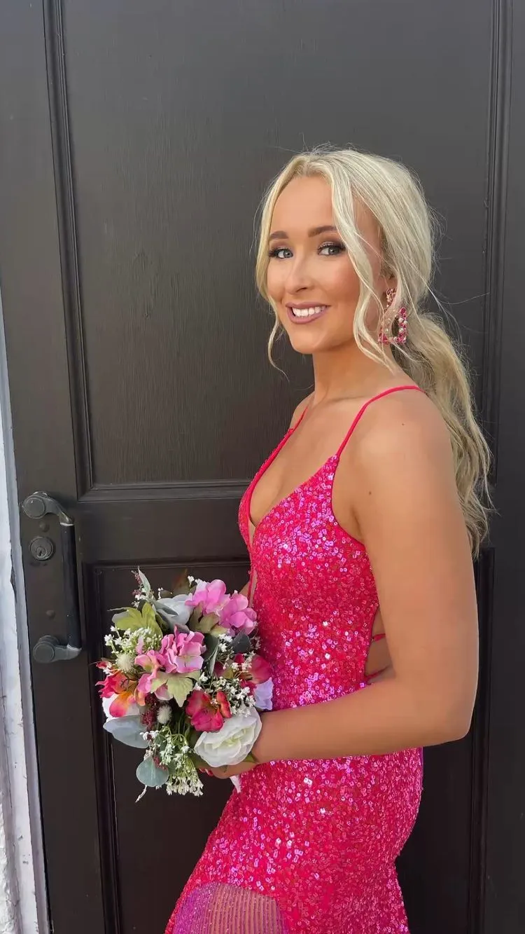 Diynav Straps Long Prom Dress With Lace-up Back Sequins Evening Dress HZ1017 - Image 6