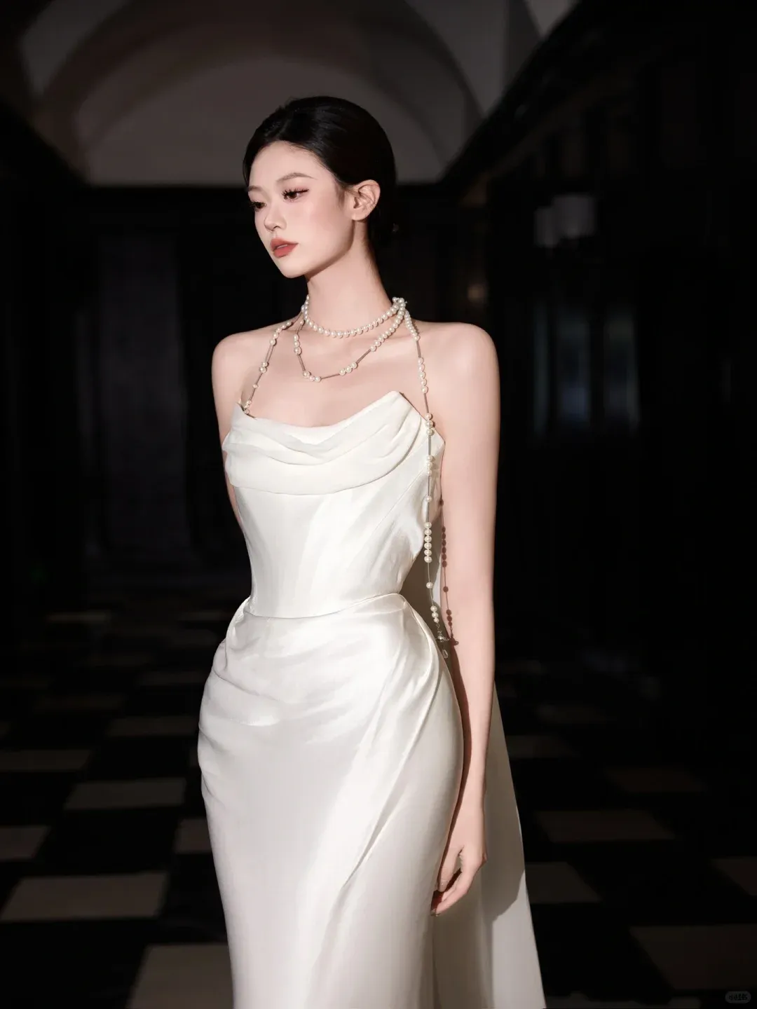 Diynav White Satin Chiffon Mermaid Prom Dress,Strapless Long Wedding Dress HZ1017 - Image 3
