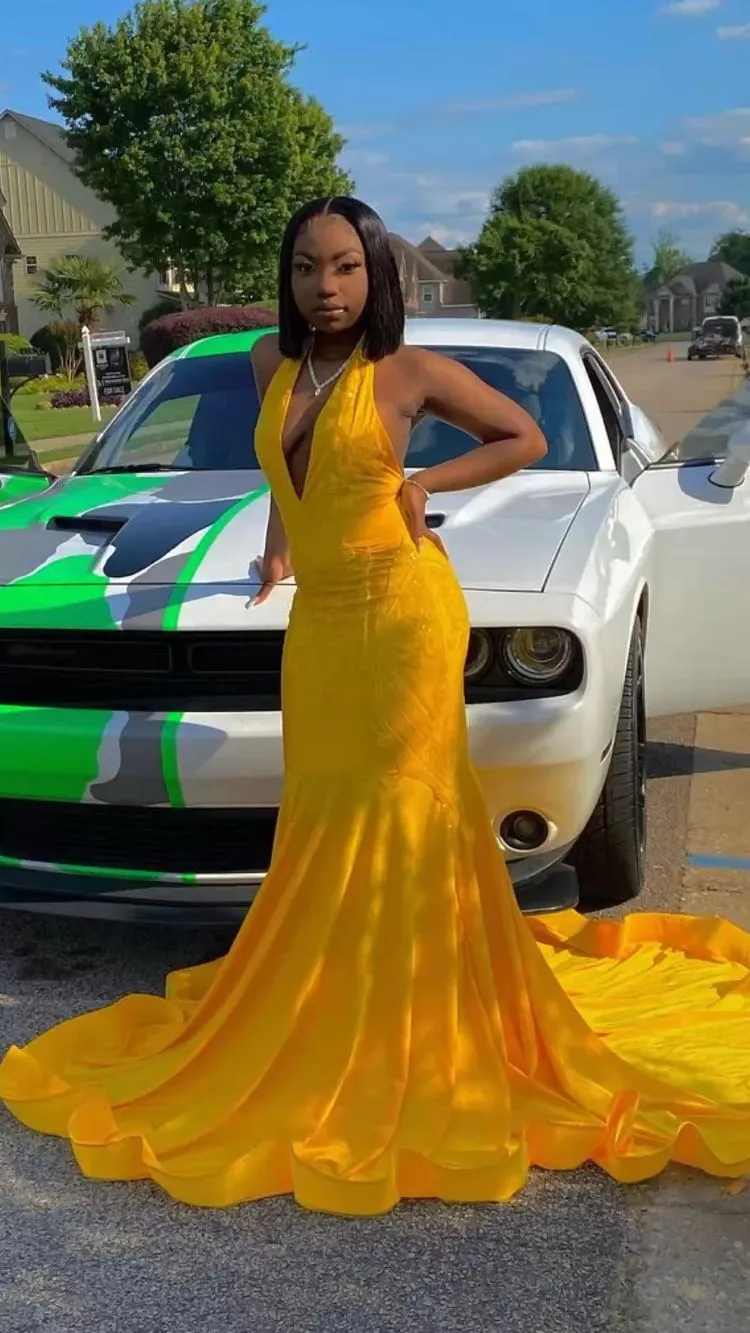 Diynav Yellow Mermaid Prom Dress,Sexy Evening Dress With Train HZ1017 - Image 2