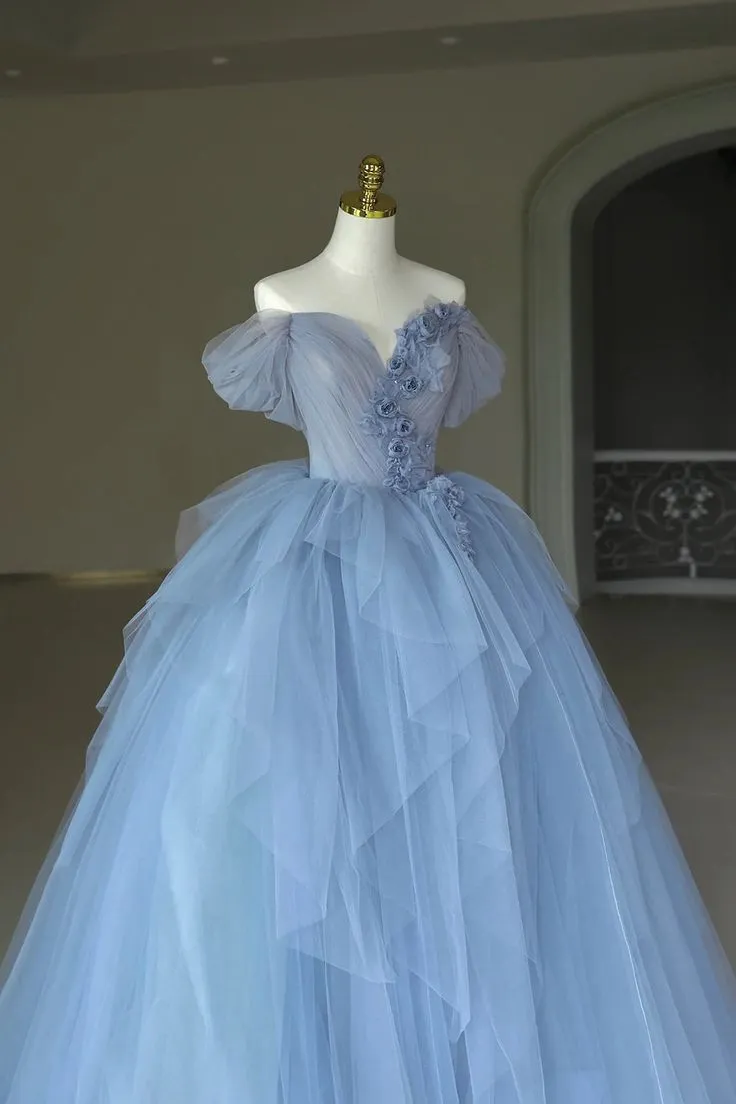 Diynav Tulle Appliques Prom Dress Blue Ball Gown Birthday Dress HZ1017 - Image 2