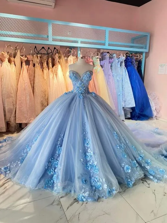 Diynav Blue Sweetheart Quinceanera Dress with Appliques Sweet 16 Dress Ball Gown HZ1017