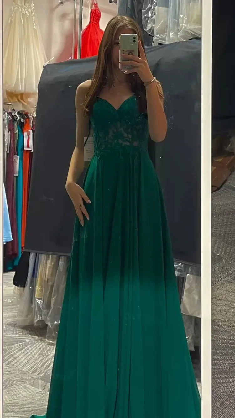 Diynav V Neck Green Prom Dress,Green Evening Dress,Graduation Dress HZ1017 - Image 2
