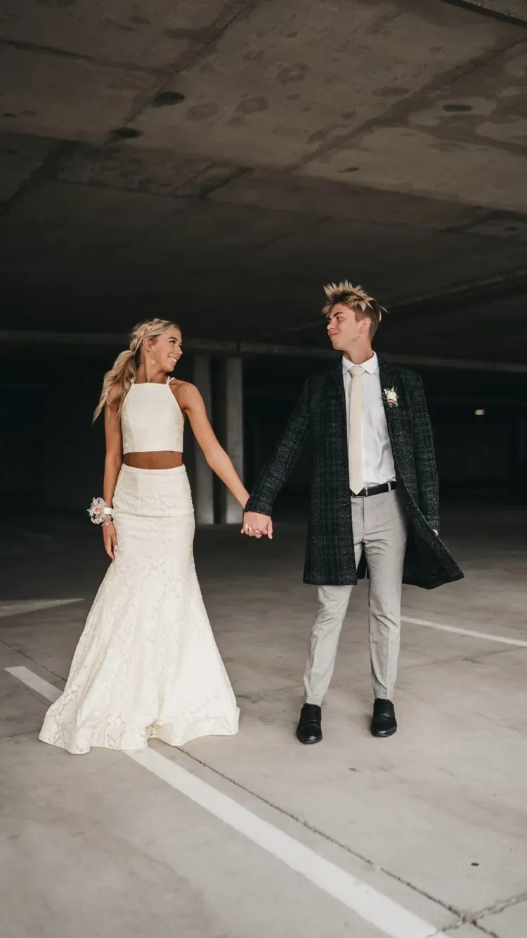 Diynav Piece Mermaid White Lace Senior Prom Dress Elegant Evening Dress HZ1017