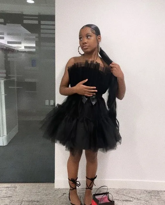 Diynav Women's Tulle Princess Mini Dress Ruffle Mesh Party Prom Wedding Tutu Fairy Dress Black Homecoming Dress HZ1017