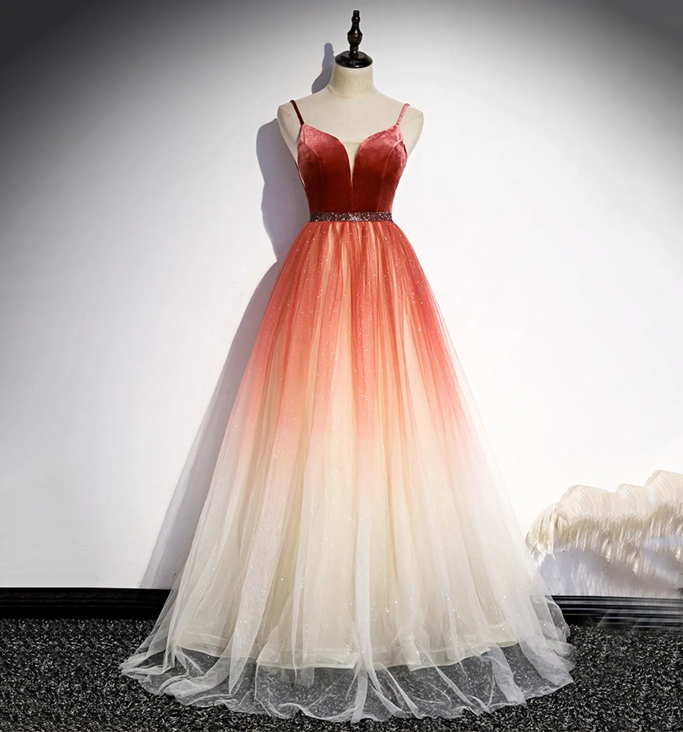 Diynav line v neck tulle evening dress HZ1017