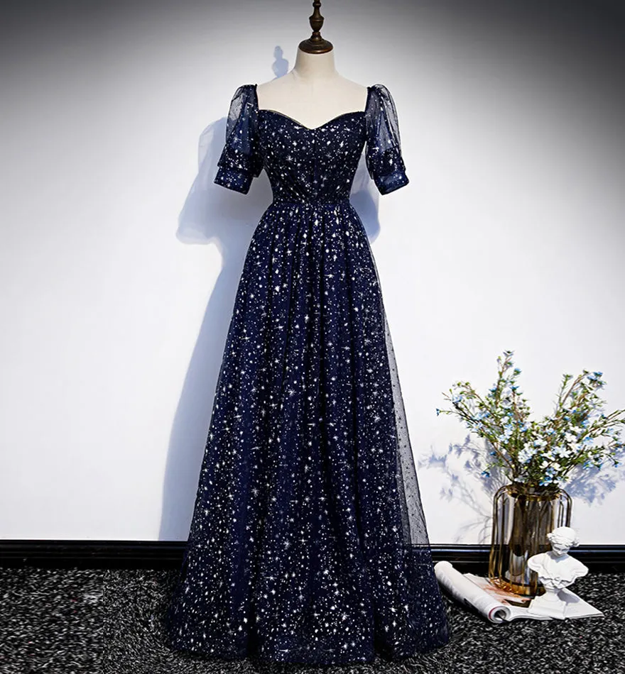 Diynav tulle long prom dress blue evening dress HZ1017