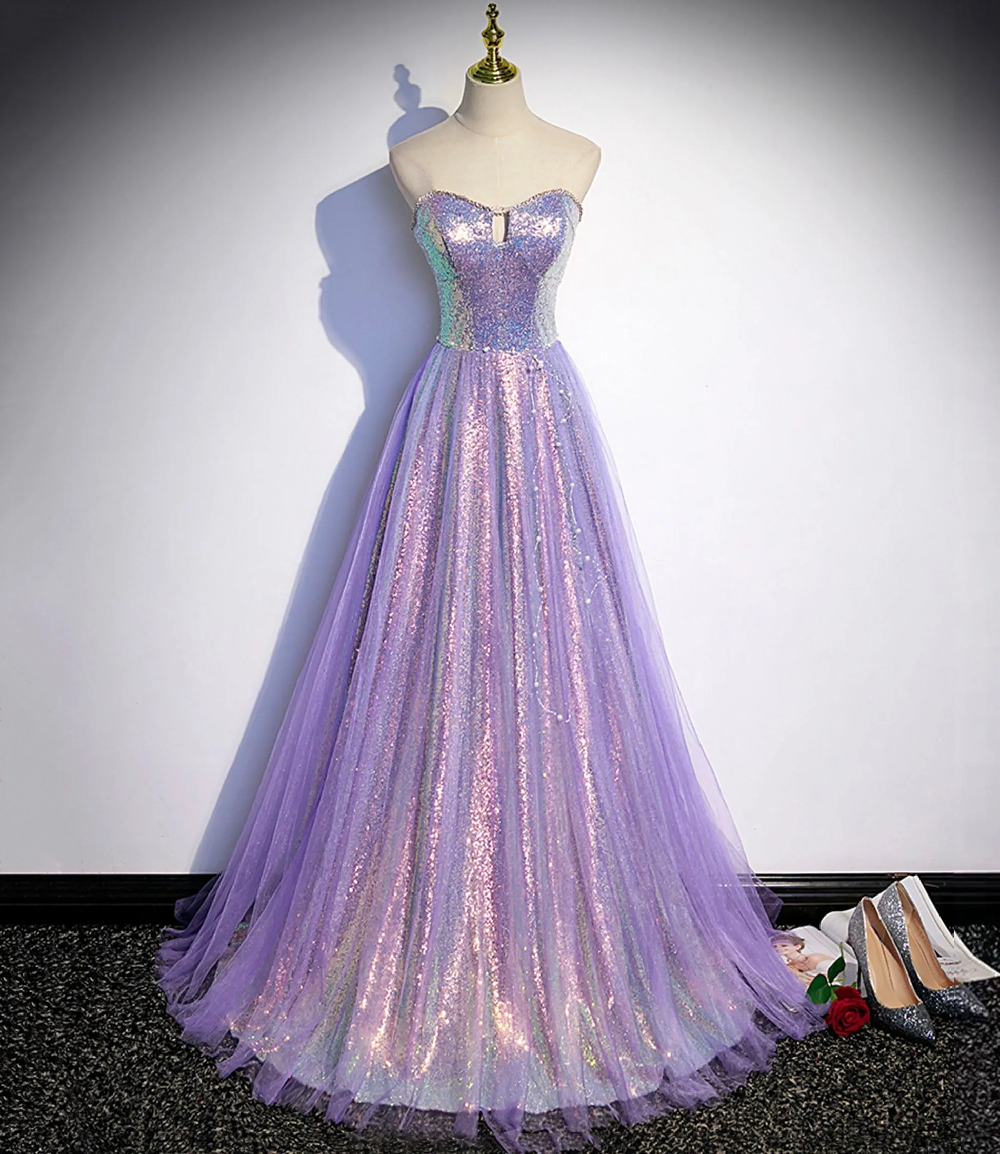 Diynav tulle sequins long prom dress evening dress HZ1017