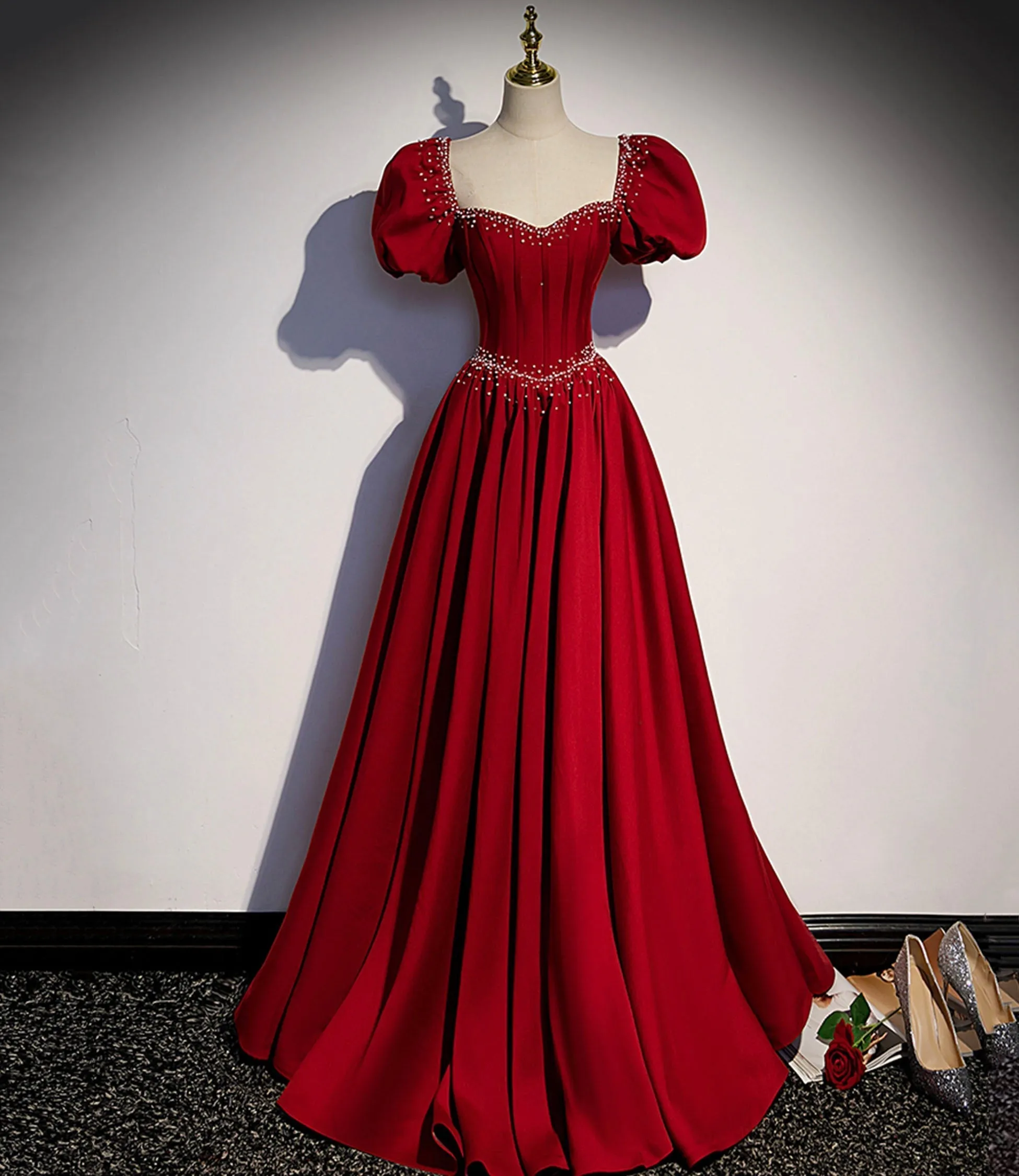 Diynav A-line satin long prom dress evening dress HZ1017