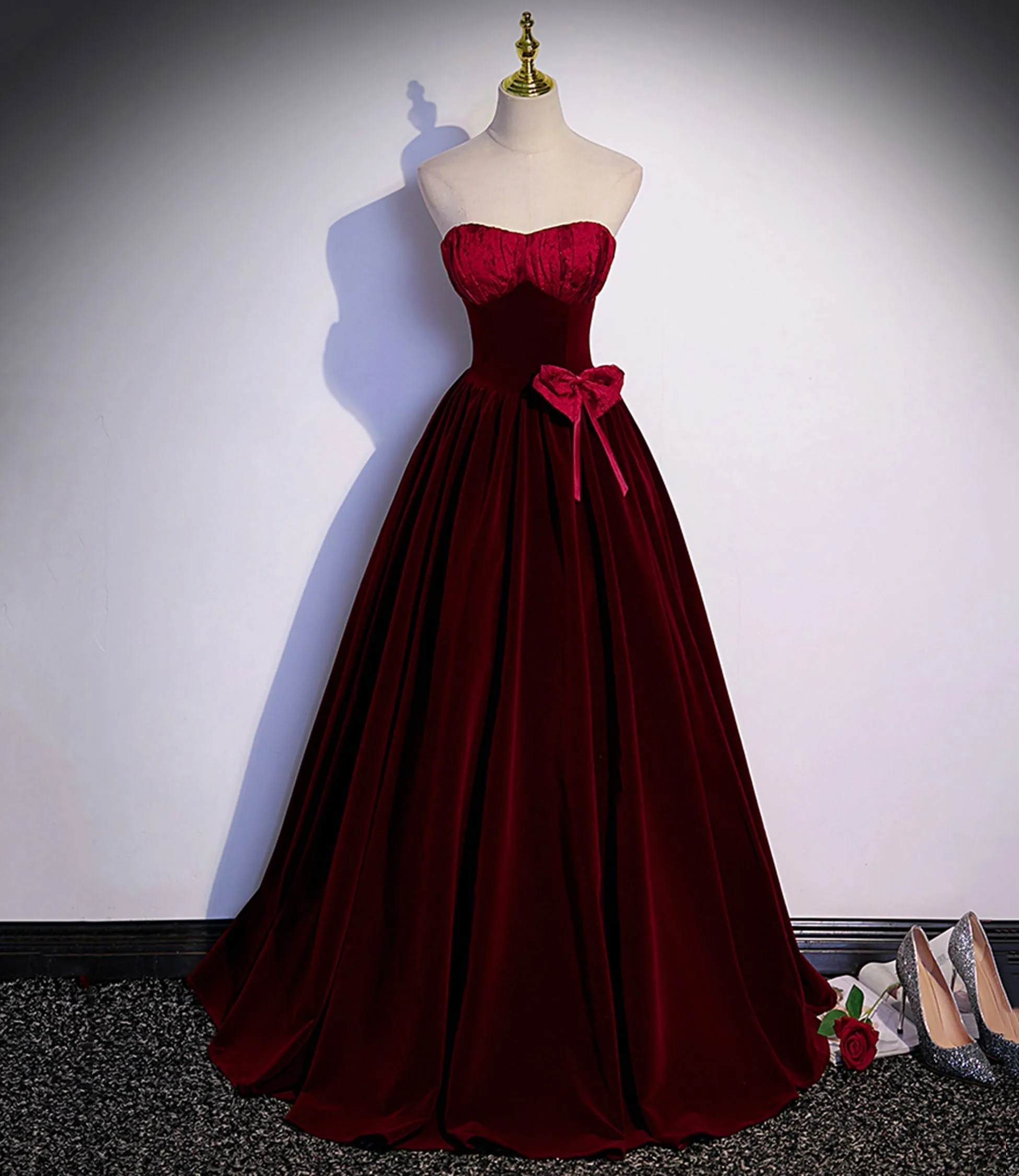 Diynav velvet long prom dress A-line evening gown HZ1017