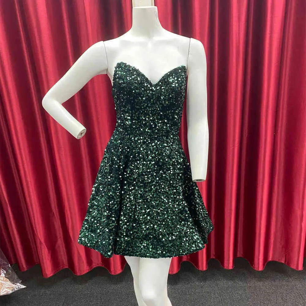 Diynav Dark Green Sequins A-Line Homecoming Dress HZ1017