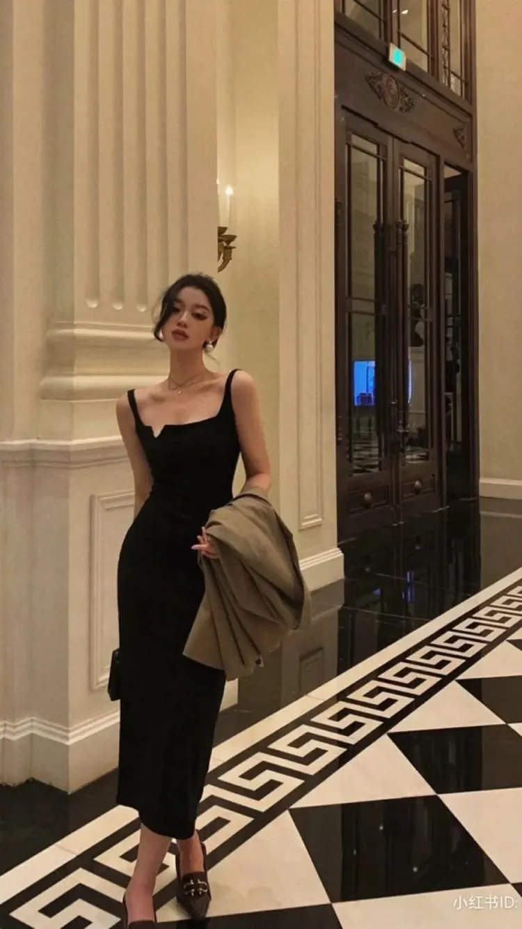 Diynav Black Sleeveless Evening Dress,New Year Outfit Dress HZ1017