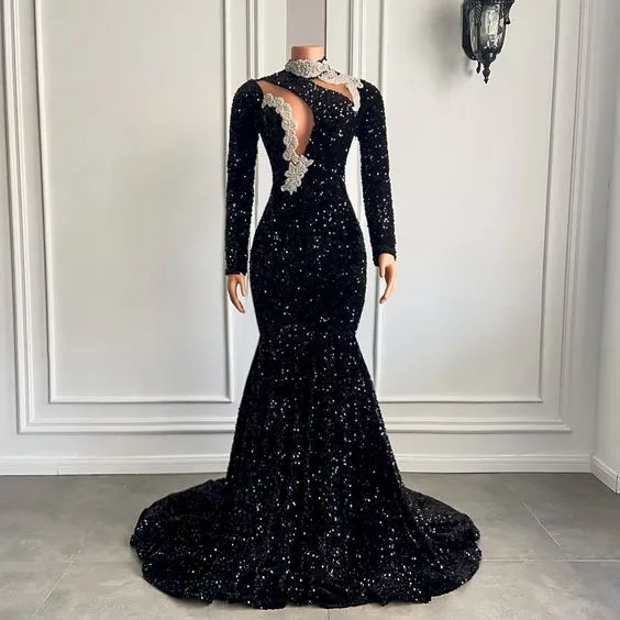 Diynav prom dresses,long sleeve prom dresses new arrival evening dresses, mermaid evening dresses, sequins prom dress HZ1017