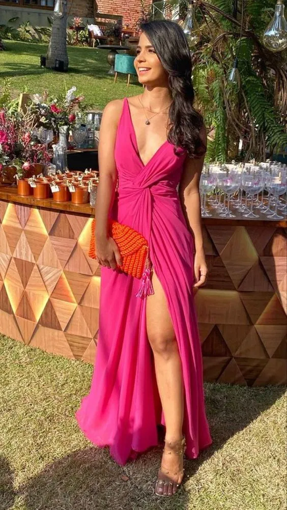 Diynav V Neck Long Prom Evening Dresses With Slit HZ1017