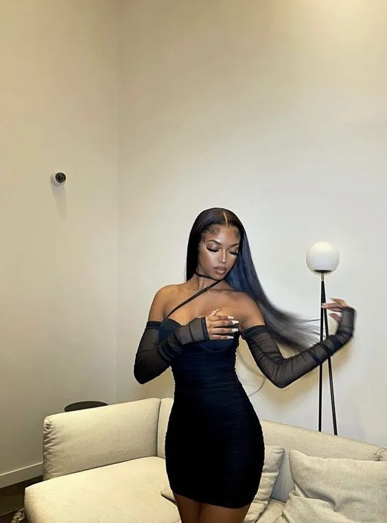 Diynav Black Bodycon Dress, 21th Birthday Outfit Dress,Black Mini Homecoming Dress HZ1017