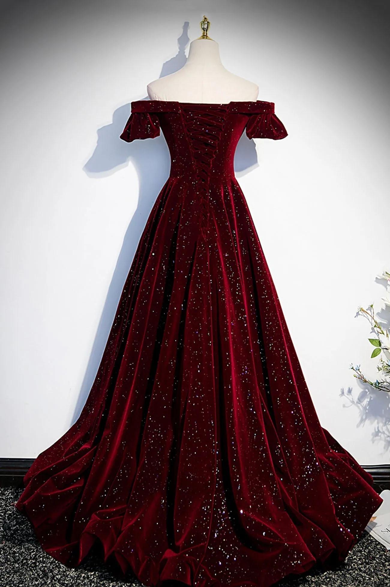 Diynav velvet long prom dress A line evening dress HZ1017 - Image 4