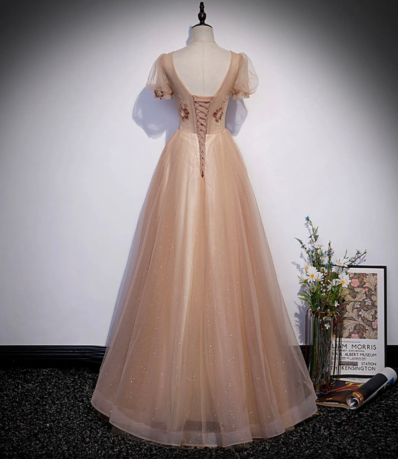 Diynav tulle beads long prom dress A line evening gown HZ1017 - Image 3