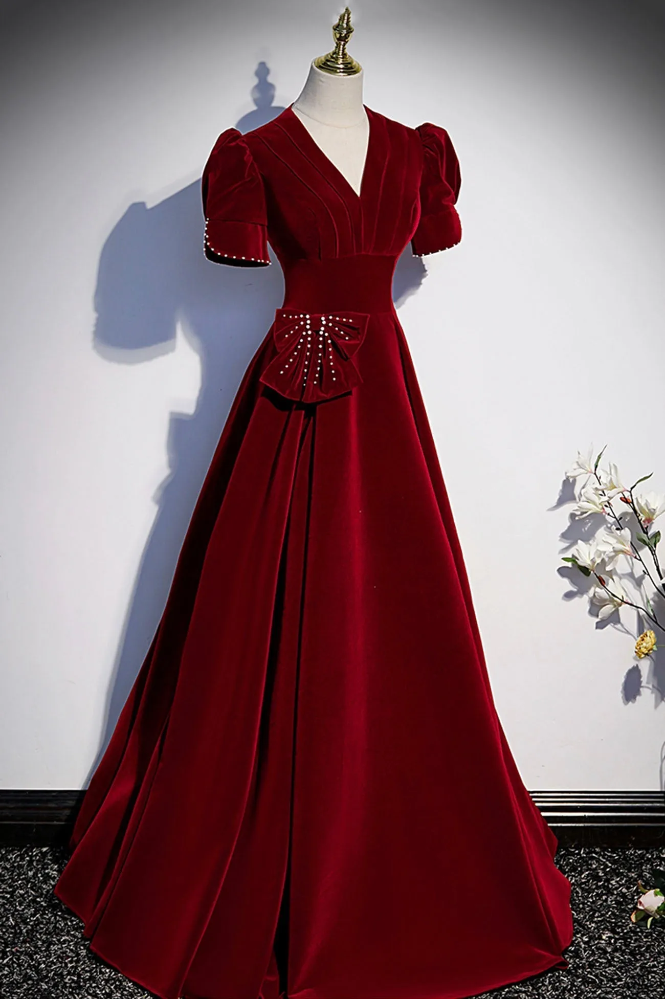 Diynav v neck long prom dress A line evening dress HZ1017 - Image 2