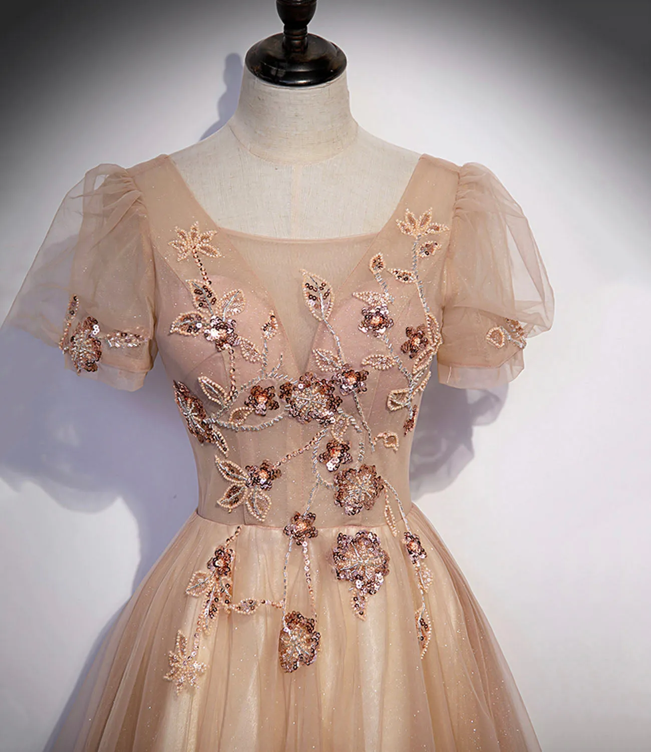 Diynav tulle beads long prom dress A line evening gown HZ1017 - Image 4