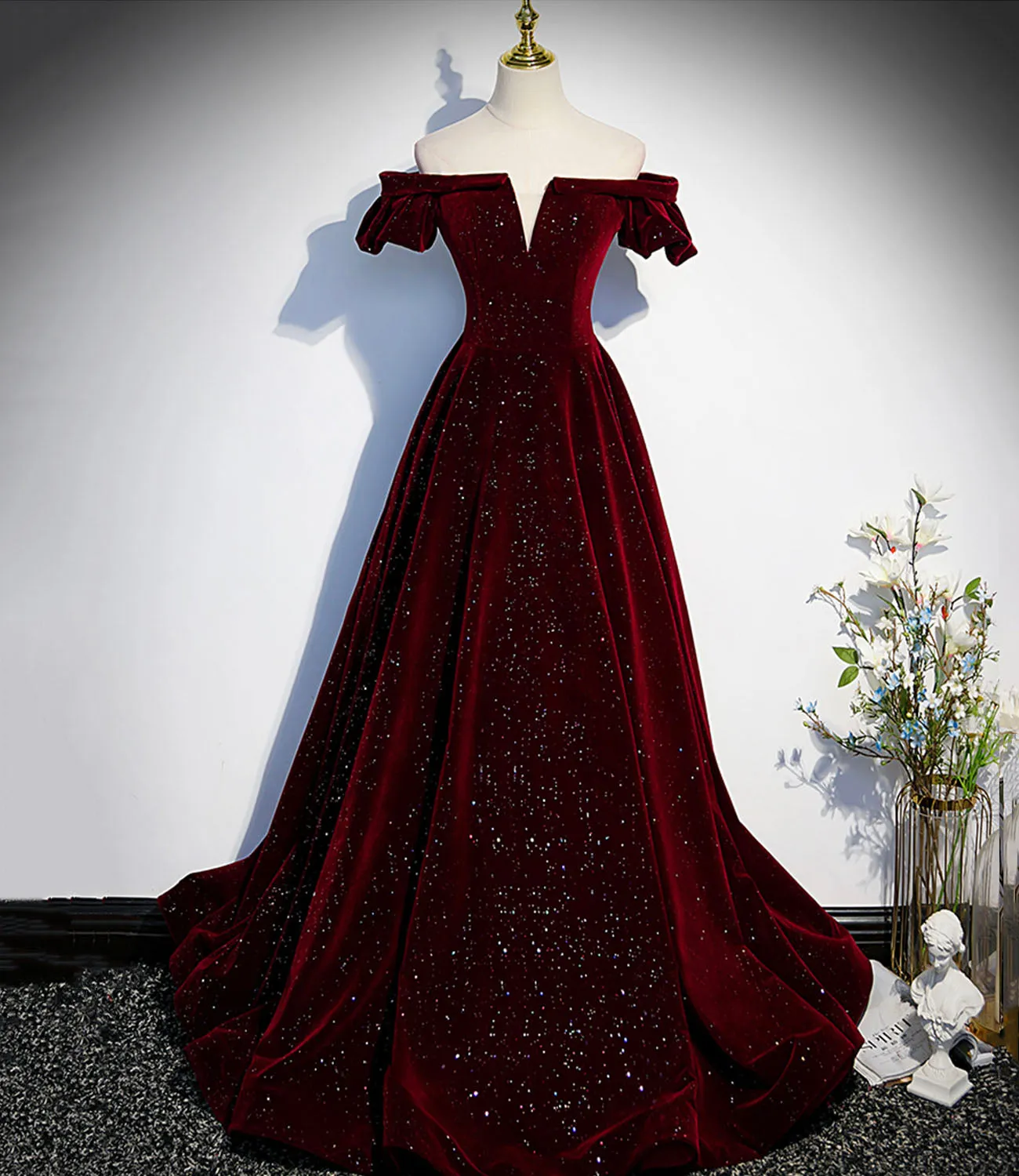 Diynav velvet long prom dress A line evening dress HZ1017