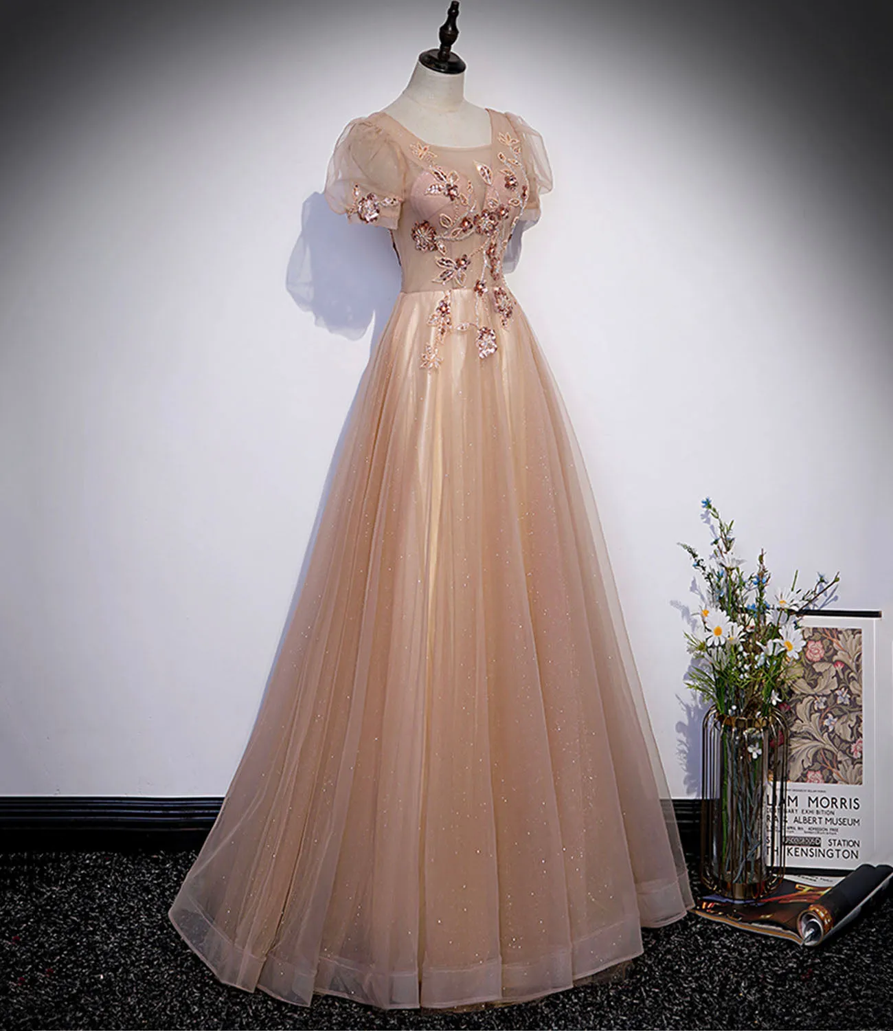 Diynav tulle beads long prom dress A line evening gown HZ1017 - Image 2