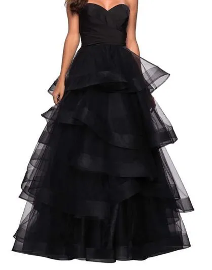 Diynav Black Rufflue Long Prom Evening Dress HZ1017 - Image 2