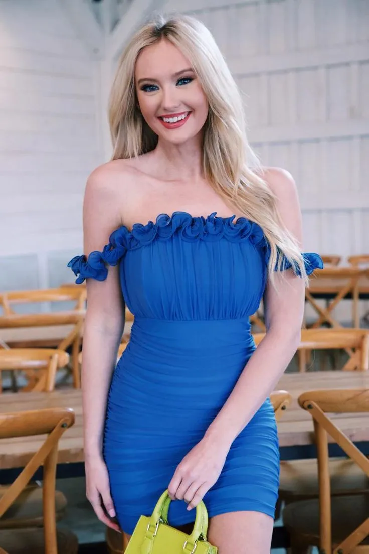 Diynav Blue Off The Shoulder Homecoming Dresses,Mini Tight Party Dress,Bodycon Dresses HZ1017
