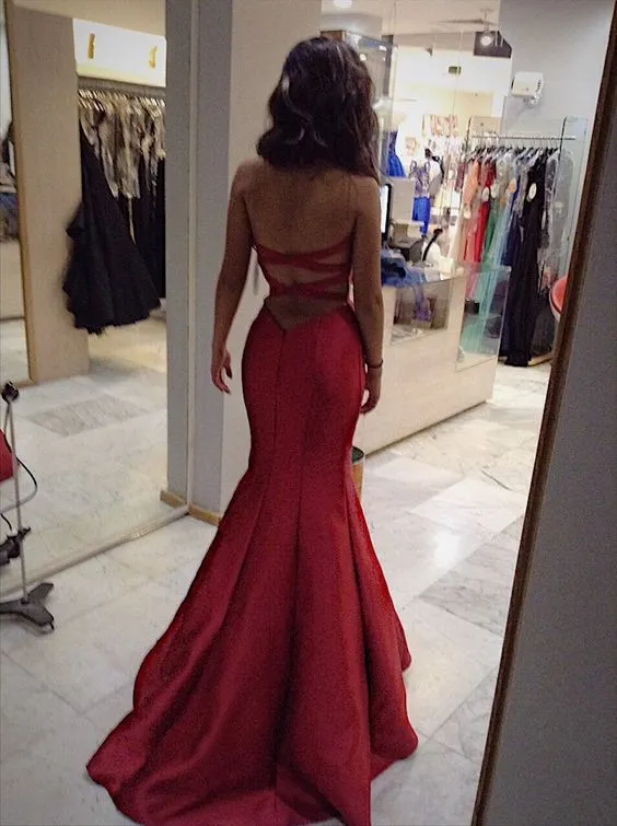 Diynav Satin Mermaid/Trumpet Prom Dress Backless Evening Dress HZ1017