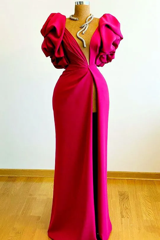 Diynav Split Mermaid Long Evening Dress Hot Pink African Party Dress HZ1017