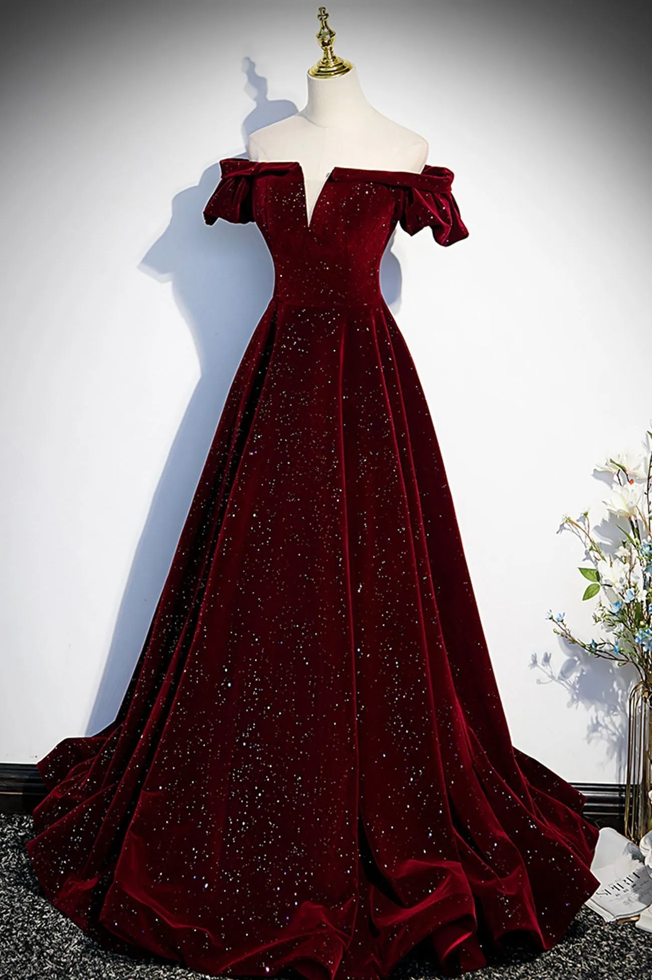 Diynav velvet long prom dress A line evening dress HZ1017 - Image 2