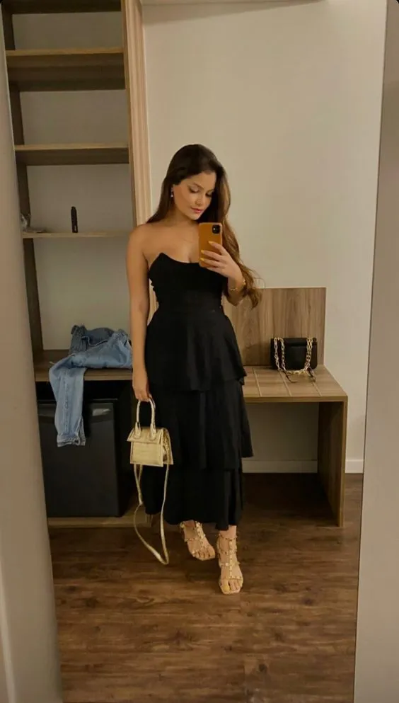 Diynav Black Strapless Evening Dress,Black Party Dress HZ1017