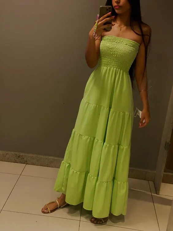 Diynav Green Strapless Long Evening Dress,Beach Dress HZ1017