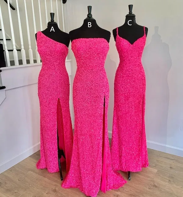 Diynav Mermaid Hot Pink Sequin Long Formal Dress,Charming Evening Dress HZ1017