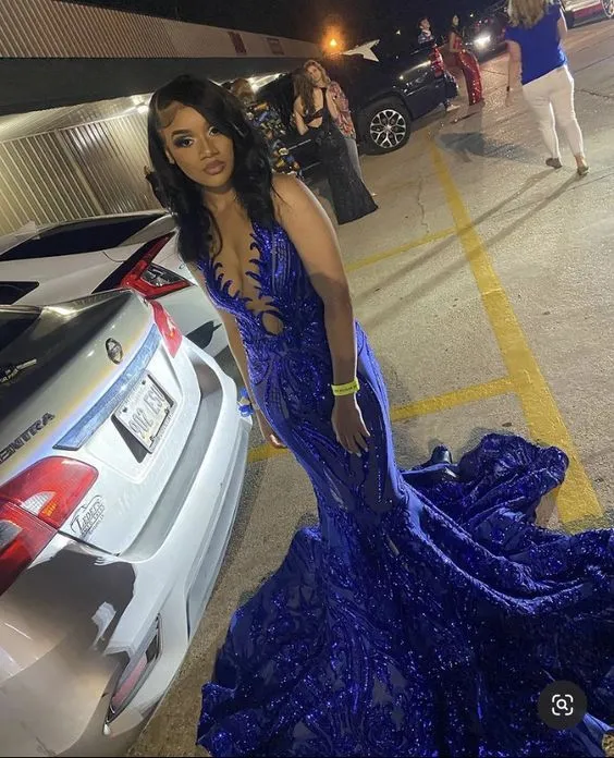 Diynav Blue Mermaid Long Prom Dress With Train Sexy Evening Dresses HZ1017