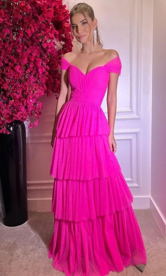 Diynav Pink Off The Shoulder Prom Dresses Long Evening Gowns HZ1017 - Image 2
