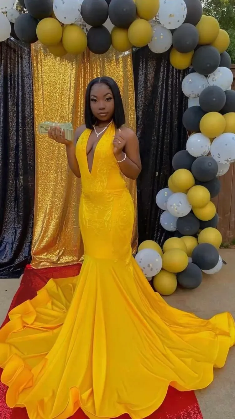 Diynav Yellow Mermaid Prom Dress,Sexy Evening Dress With Train HZ1017 - Image 3