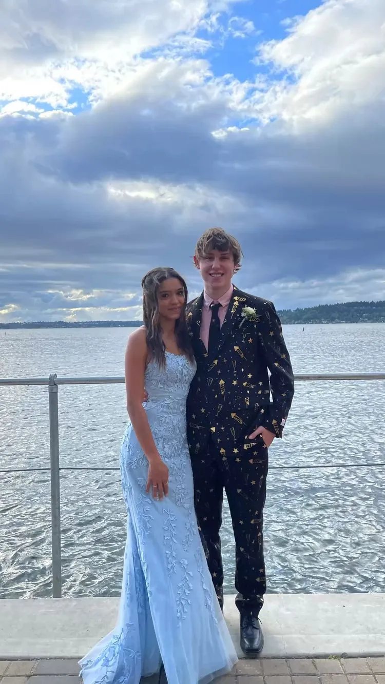 Diynav Long Baby Blue Lace Prom Dresses Spaghetti Straps Evening Dress HZ1017 - Image 3