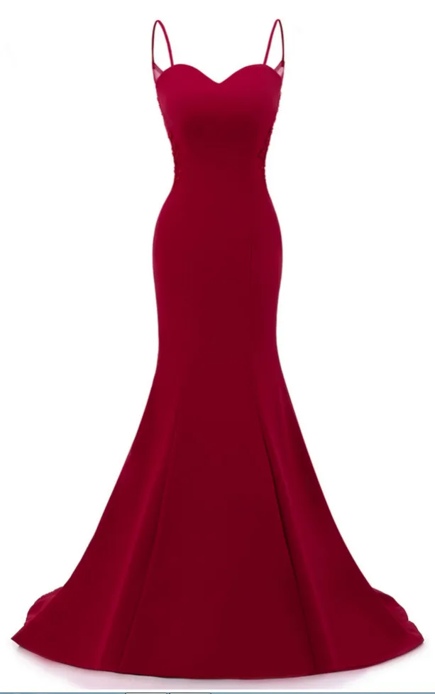 Diynav Red Straps Long Prom Dresses, Mermaid Evening Dresses, Dark Red Formal Dresses HZ1017