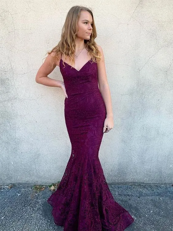 Diynav Beaded Prom Dress,Lace Maroon Long Evening Dresses HZ1017