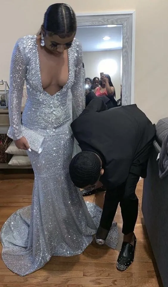 Diynav Silver Sequins Mermaid Evening Dress , Sexy Charming Evening Gown HZ1017