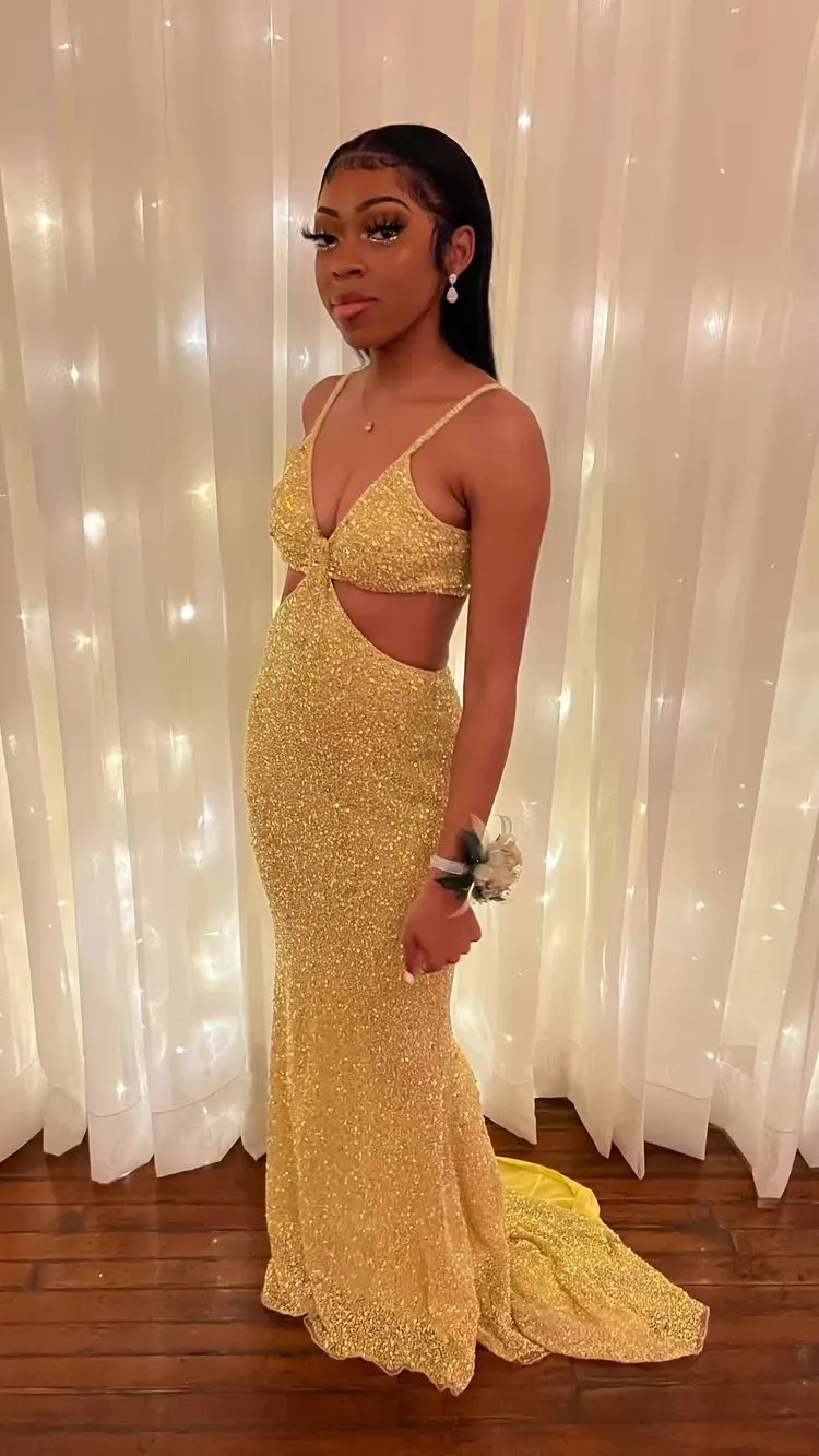 Diynav Gold Sleeveless Mermaid Evening Dress,Sexy Prom Dress For Black Girls HZ1017