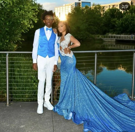 Diynav Sequins Long Evening Dress With Train,Sexy Prom Gown For Black Girls HZ1017