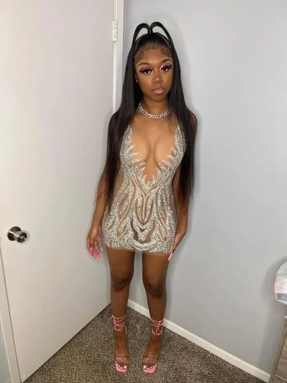 Diynav Birthday Outfit Dress Sexy Tight Beaded Dress Short Homecoming Dress HZ1017