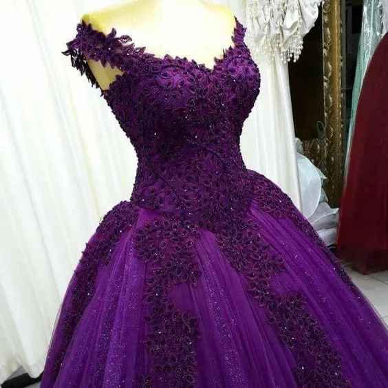 Diynav A-line Purple Lace Tulle Prom Dress,Sexy Evening Dress HZ1017