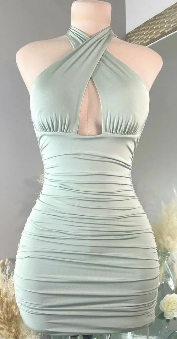 Diynav halter Neckline Tight Dress Sexy Birthday Outfit Dress Mini Homecoming Dress HZ1017