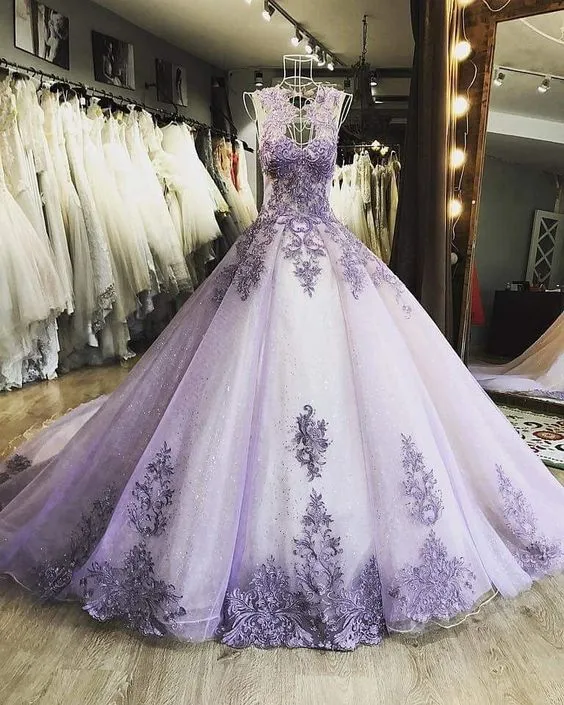 Diynav Lavender Lace Ball Gown Dress Sparkling Party Special Occasion Dress HZ1017
