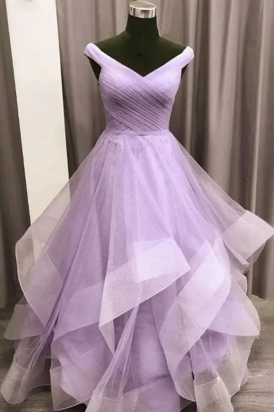 Diynav tulle long A line prom dress evening dress HZ1017