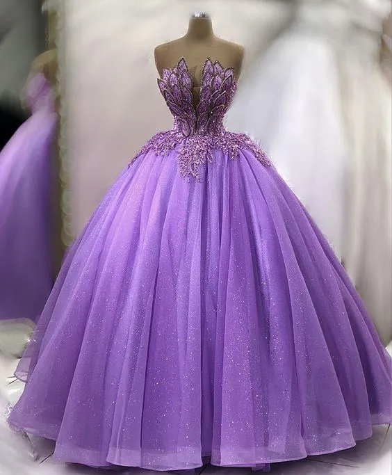 Diynav Purple Glitter Ball Gown Princess Dress HZ1017