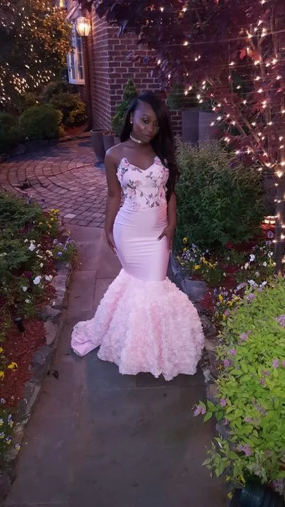 Diynav Pink Mermaid Evening Dress,Charming Pink Evening Gown HZ1017