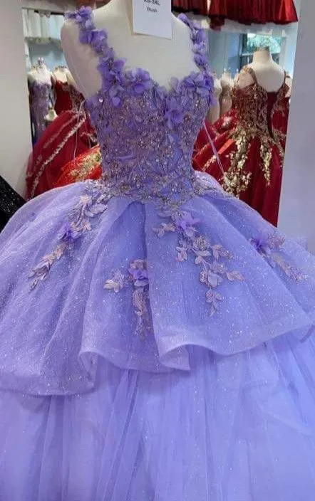 Diynav Lavender Ball Gown With 3D Flowers ,Sweet 16 Dress ,Princess Dress HZ1017